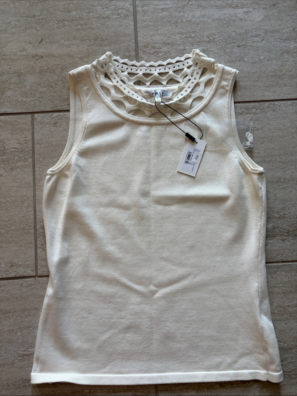 Milly Sleeveless Crochet Yoke Tank Top - Cream NWT - Sz L